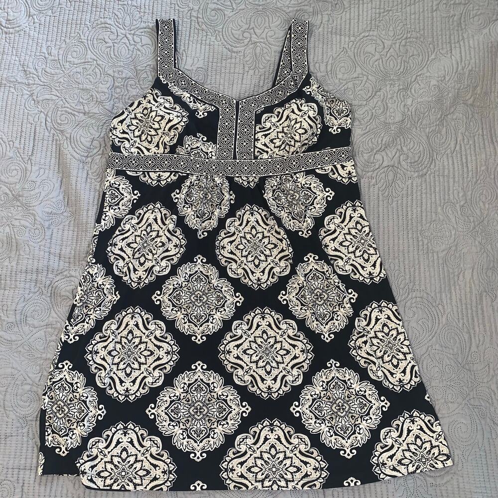 APT. 9 Women’s XL Sleeveless Fit & Flare Dress – Black Cream Medallion Print